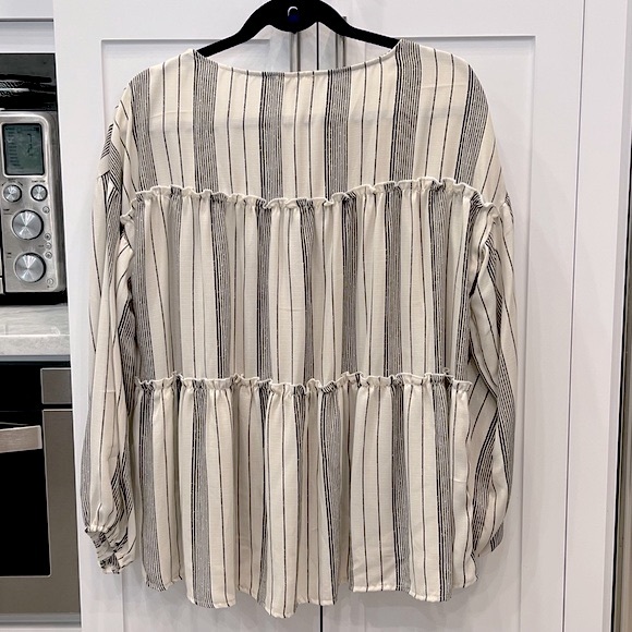ODDY Beige with Black Stripes Peasant Style Top - Picture 7 of 7